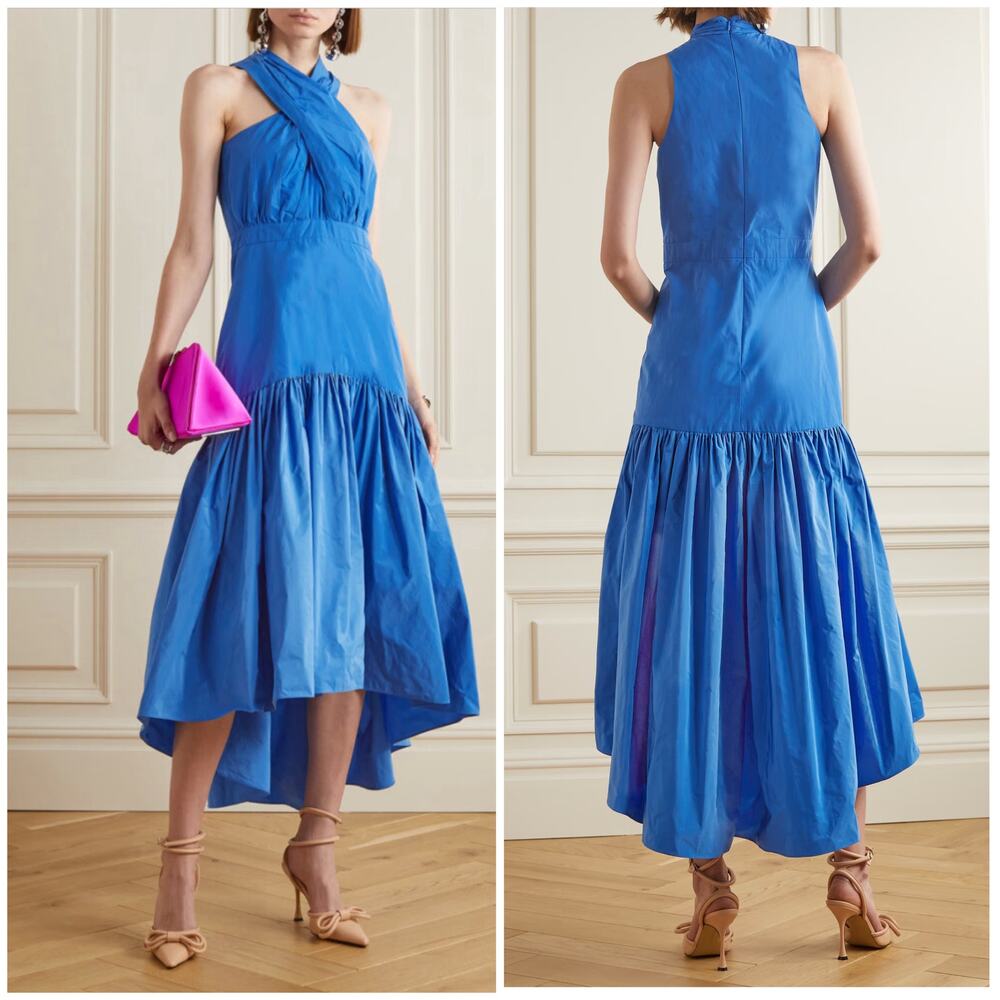 NEW Veronica Beard Radley Taffeta Halter Midi Dress Bluebell